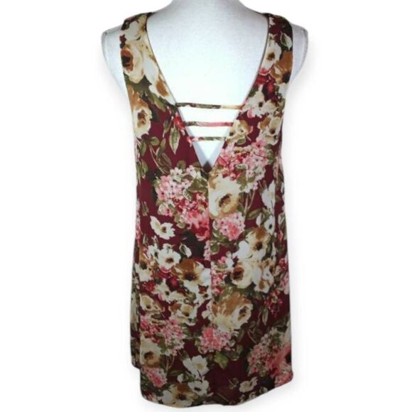 BLUE RAIN BURGUNDY, PINK, & CREAM FLORAL SLEEVELESS DRESS SZ.M EUC. - Picture 5 of 7
